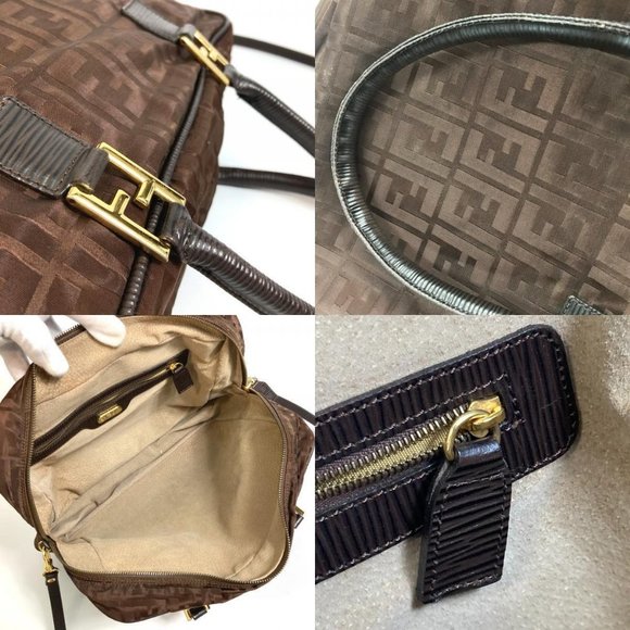 AUTH FENDI Zucca FF pattern 2WAY Shoulder Bag Tote Bag Nylon / Leather Brown - Picture 11 of 12